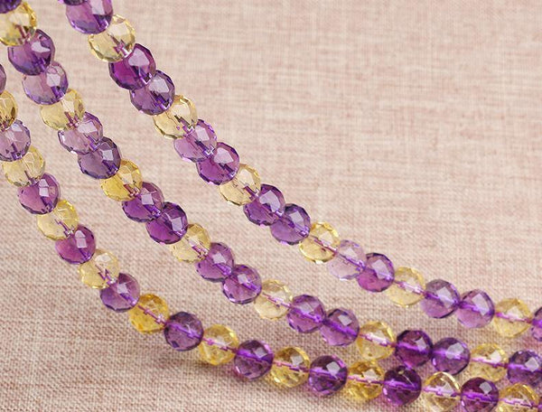 Planet Gates Natural 14.5' Strand 8/10mm 64 Facets Purple Amethys Citrin Loose Round Bead for Jewelry Making