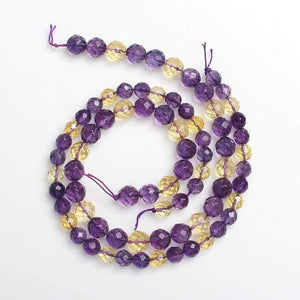 Planet Gates Natural 14.5' Strand 8/10mm 64 Facets Purple Amethys Citrin Loose Round Bead for Jewelry Making