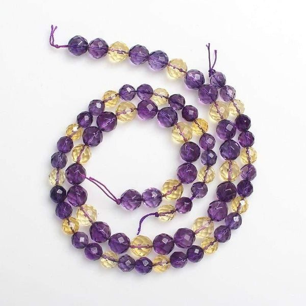 Planet Gates Natural 14.5' Strand 8/10mm 64 Facets Purple Amethys Citrin Loose Round Bead for Jewelry Making