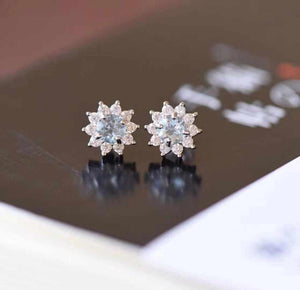 Planet Gates Natural Aquamarine Round Cut Diamond Wedding Earrings Jewelry Gemstone