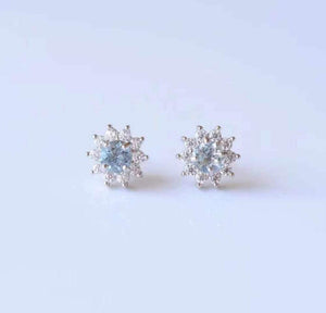 Planet Gates Natural Aquamarine Round Cut Diamond Wedding Earrings Jewelry Gemstone