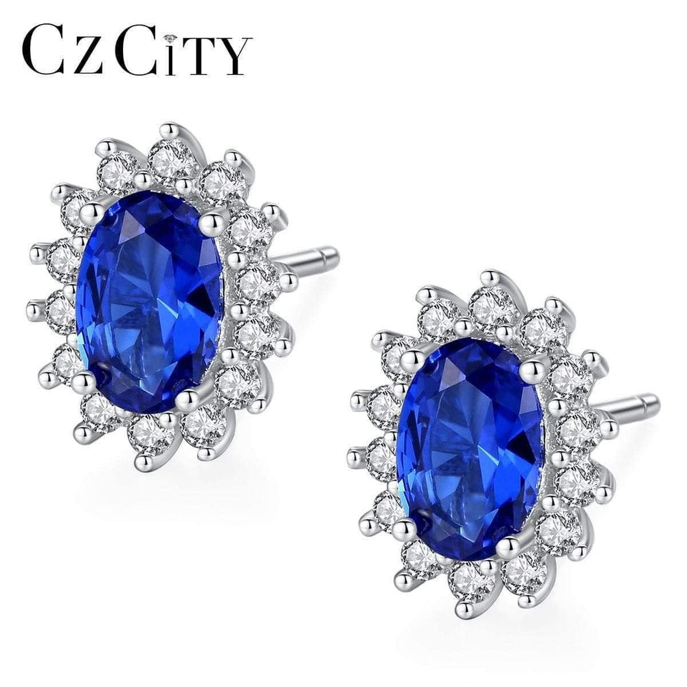 Planet Gates Natural Birthstone Royal Blue Oval Topaz Stud Earrings With Solid 925 Sterling Silver Fine Jewelry For Women Brincos