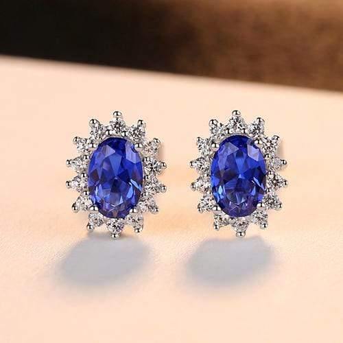 Planet Gates Natural Birthstone Royal Blue Oval Topaz Stud Earrings With Solid 925 Sterling Silver Fine Jewelry For Women Brincos