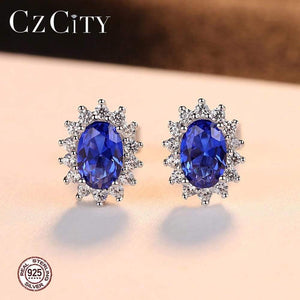 Planet Gates Natural Birthstone Royal Blue Oval Topaz Stud Earrings With Solid 925 Sterling Silver Fine Jewelry For Women Brincos