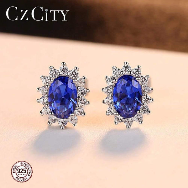 Planet Gates Natural Birthstone Royal Blue Oval Topaz Stud Earrings With Solid 925 Sterling Silver Fine Jewelry For Women Brincos