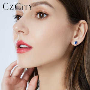 Planet Gates Natural Birthstone Royal Blue Oval Topaz Stud Earrings With Solid 925 Sterling Silver Fine Jewelry For Women Brincos