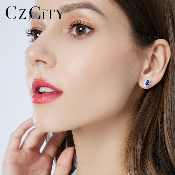 Planet Gates Natural Birthstone Royal Blue Oval Topaz Stud Earrings With Solid 925 Sterling Silver Fine Jewelry For Women Brincos