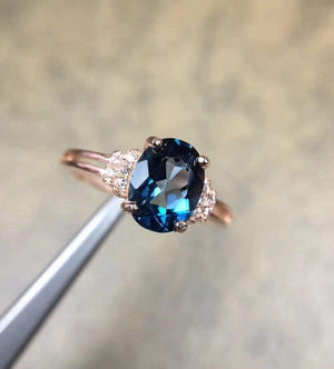 Planet Gates Natural Blue Topaz Gemstone S925 Sterling Silver rose glod Ring Diamond Women Fine Jewelry