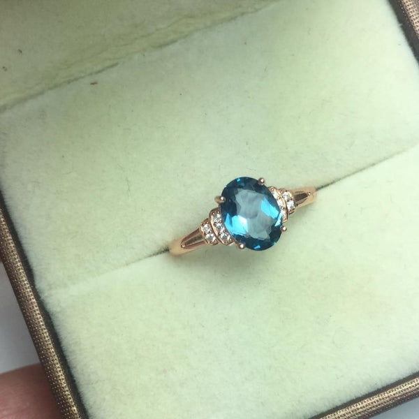 Planet Gates Natural Blue Topaz Gemstone S925 Sterling Silver rose glod Ring Diamond Women Fine Jewelry