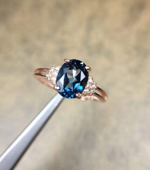 Planet Gates Natural Blue Topaz Gemstone S925 Sterling Silver rose glod Ring Diamond Women Fine Jewelry