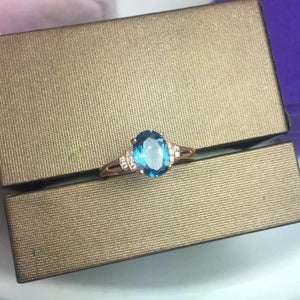 Planet Gates Natural Blue Topaz Gemstone S925 Sterling Silver rose glod Ring Diamond Women Fine Jewelry