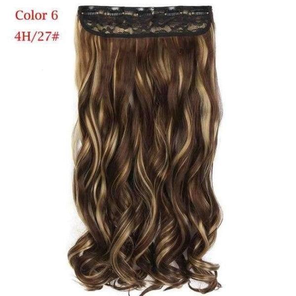 Planet Gates Natural Color / 22inches 22" 55cm Mix Color Synthetic Hairpieces Long Wavy Heat Resistant One Piece Clip in Hair Extensions for women