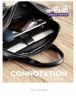 Planet Gates Natural Cowskin 100% Genuine Leather Men's Briefcase Fashion Large Capacity Business bag Black Male Shoulder Laptop Bag