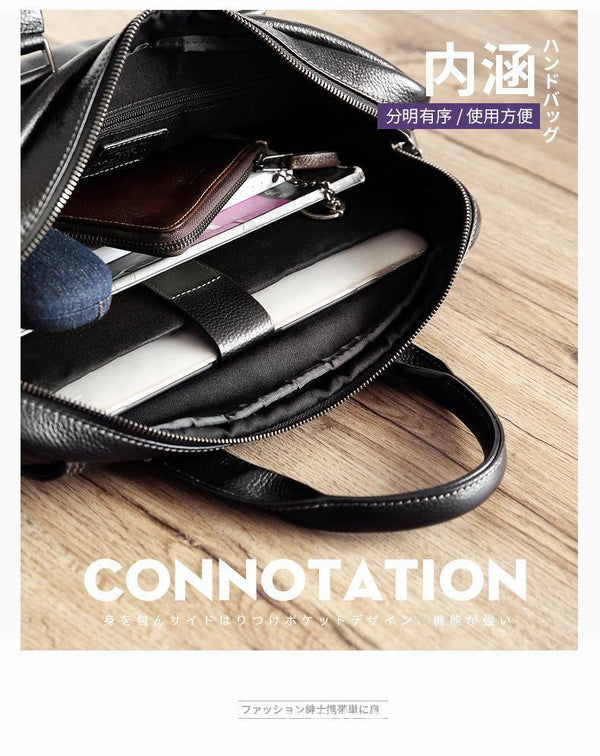 Planet Gates Natural Cowskin 100% Genuine Leather Men's Briefcase Fashion Large Capacity Business bag Black Male Shoulder Laptop Bag