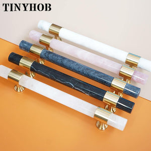 Natural Marble/Crystal + Brass T Bar Cabinet Handle And Knobs Kitchen Cupboard Door Pulls Furniture Handle Dresser Knob Hardware