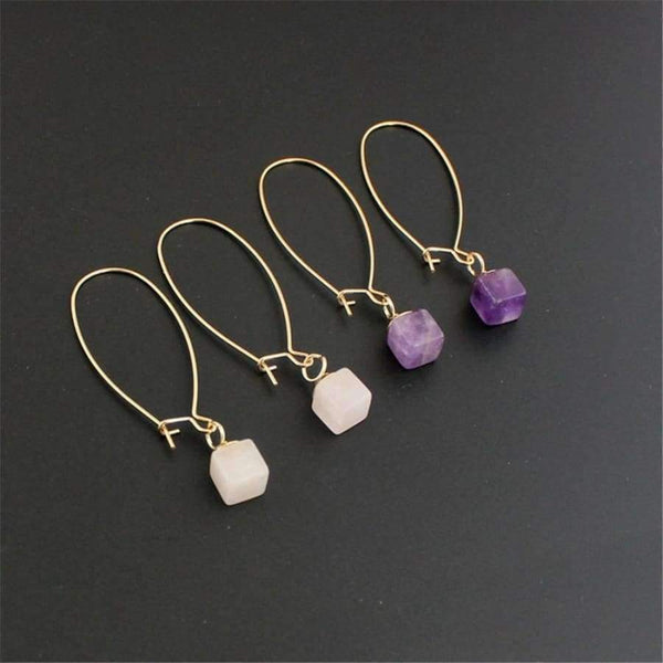 Planet Gates Natural pink/purple square crystal inlay Copper ear hook earrings The new free shipping fashion 2016 European American style