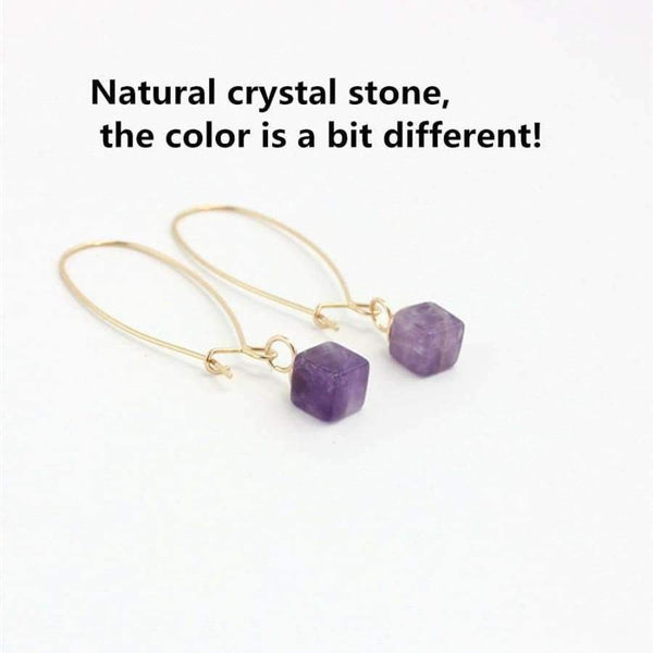 Planet Gates Natural pink/purple square crystal inlay Copper ear hook earrings The new free shipping fashion 2016 European American style