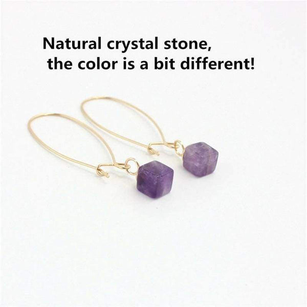 Planet Gates Natural pink/purple square crystal inlay Copper ear hook earrings The new free shipping fashion 2016 European American style