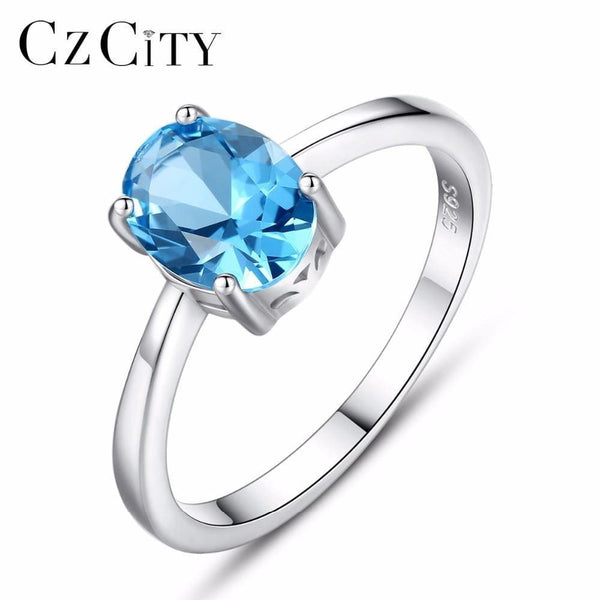 Planet Gates Natural Solitaire Sky Blue Oval Topaz Stone Sterling Silver Ring For Women Fashion S925 Fine Jewelry