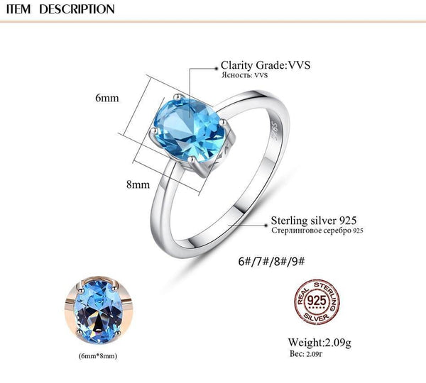 Planet Gates Natural Solitaire Sky Blue Oval Topaz Stone Sterling Silver Ring For Women Fashion S925 Fine Jewelry