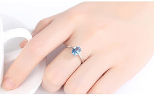 Planet Gates Natural Solitaire Sky Blue Oval Topaz Stone Sterling Silver Ring For Women Fashion S925 Fine Jewelry