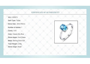 Planet Gates Natural Solitaire Sky Blue Oval Topaz Stone Sterling Silver Ring For Women Fashion S925 Fine Jewelry