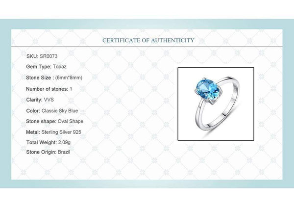 Planet Gates Natural Solitaire Sky Blue Oval Topaz Stone Sterling Silver Ring For Women Fashion S925 Fine Jewelry