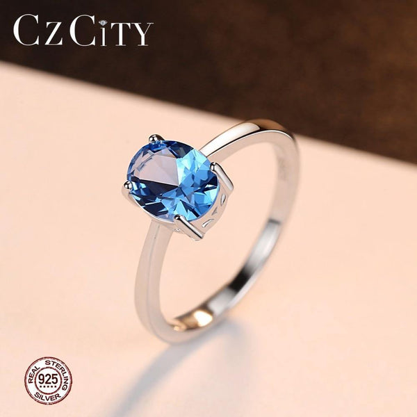 Planet Gates Natural Solitaire Sky Blue Oval Topaz Stone Sterling Silver Ring For Women Fashion S925 Fine Jewelry
