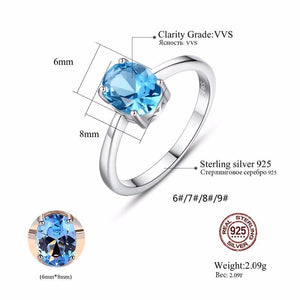 Planet Gates Natural Solitaire Sky Blue Oval Topaz Stone Sterling Silver Ring For Women Fashion S925 Fine Jewelry
