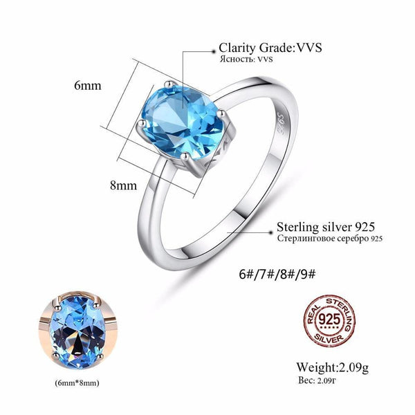 Planet Gates Natural Solitaire Sky Blue Oval Topaz Stone Sterling Silver Ring For Women Fashion S925 Fine Jewelry