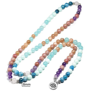 Planet Gates Natural Stone 108 Mala 8mm beads Multi-layer Buddha Strand Bracelet Yoga Blue apatite Bracelet For Women Summer Sunstone Jewelry