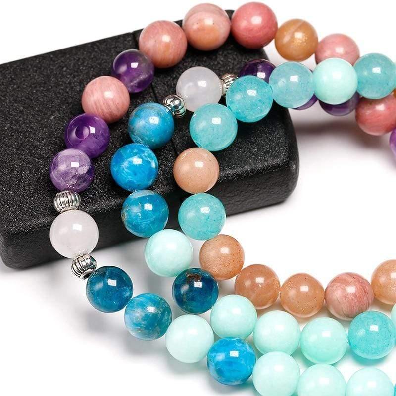 Planet Gates Natural Stone 108 Mala 8mm beads Multi-layer Buddha Strand Bracelet Yoga Blue apatite Bracelet For Women Summer Sunstone Jewelry