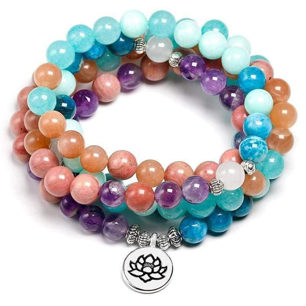 Planet Gates Natural Stone 108 Mala 8mm beads Multi-layer Buddha Strand Bracelet Yoga Blue apatite Bracelet For Women Summer Sunstone Jewelry