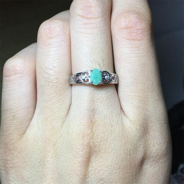 Planet Gates Nature green emerald ring, vintage art deco ring, heart letter s sterling silver rings for women