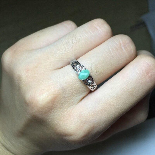 Planet Gates Nature green emerald ring, vintage art deco ring, heart letter s sterling silver rings for women