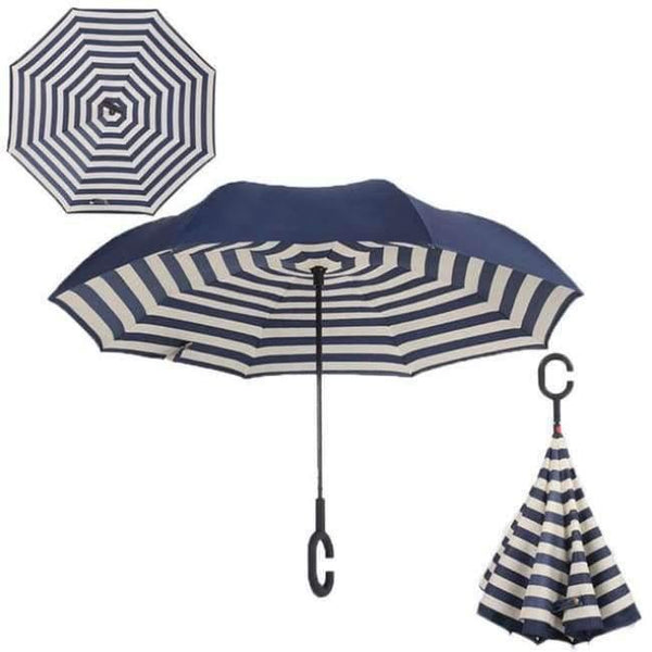 Planet Gates Naval stripe Reverse Folding Double Layer Inverted Chuva Umbrella Self Stand Inside Out Rain Protection C-Hook Hands For Car