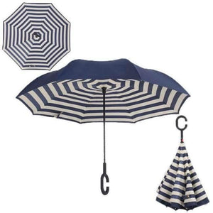 Planet Gates Naval stripe Reverse Umbrellas Folding Double Layer Inverted C Hand Holder Stand Rain Windproof Rolling Over Umbrella For Women