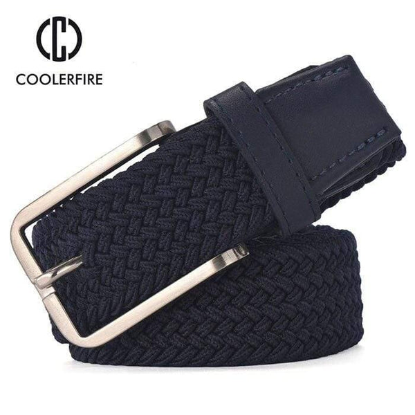 Men Women's Casual Knitted Belt Woven Canvas Elastic Stretch Belt  Plain Webbing Belt Metal Buckle Black MQ003