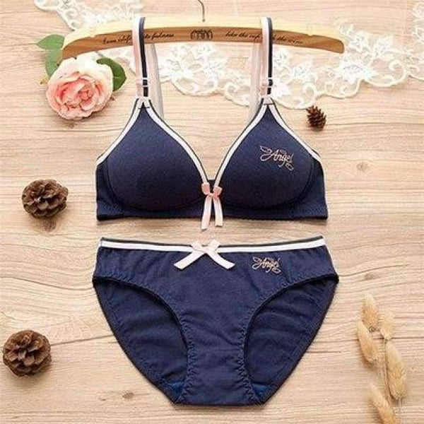 Planet Gates Navy / 12 2Pcs/Set Teenage Girl Clothing Underwear Sexy Bras For Girls 12/14/16Y Brassiere Briefs Cotton Training Bra KW26
