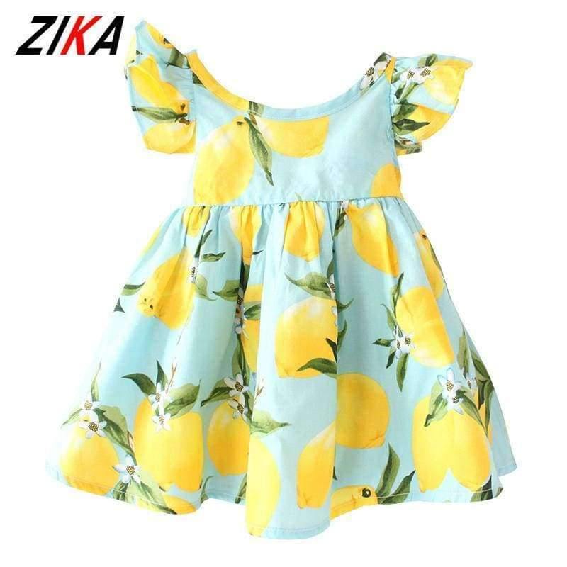 Planet Gates navy / 24M Summer Fly Sleeve  Sundress Lemon Pattern Baby Girls Dresses Fashion Children Clothes Christmas Gifts