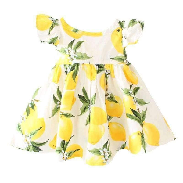 Planet Gates navy / 24M Summer Fly Sleeve  Sundress Lemon Pattern Baby Girls Dresses Fashion Children Clothes Christmas Gifts
