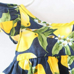Planet Gates navy / 24M Summer Fly Sleeve  Sundress Lemon Pattern Baby Girls Dresses Fashion Children Clothes Christmas Gifts
