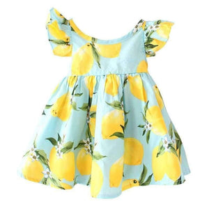 Planet Gates navy / 24M Summer Fly Sleeve  Sundress Lemon Pattern Baby Girls Dresses Fashion Children Clothes Christmas Gifts