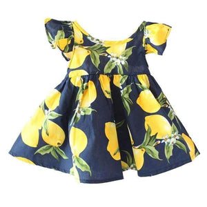 Planet Gates navy / 24M Summer Fly Sleeve  Sundress Lemon Pattern Baby Girls Dresses Fashion Children Clothes Christmas Gifts