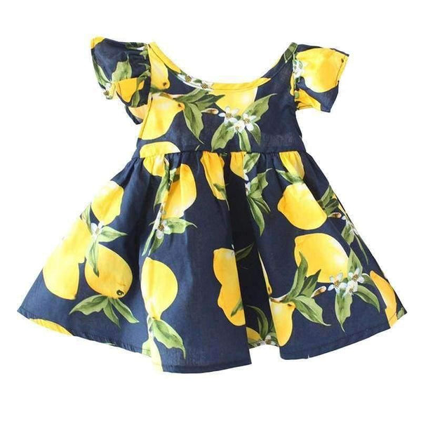 Planet Gates navy / 24M Summer Fly Sleeve  Sundress Lemon Pattern Baby Girls Dresses Fashion Children Clothes Christmas Gifts