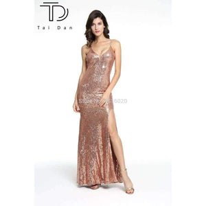 Planet Gates NAVY / 4 Gorgeous Deep V-neck Sleeveless Stretch Long Bridesmaid Prom Dress Shining Sequins Sexy Girl Party Dress