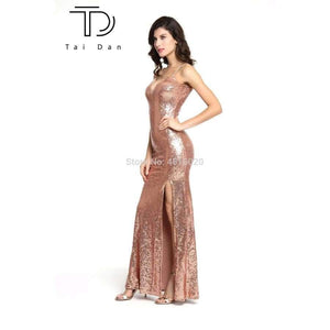 Planet Gates NAVY / 4 Gorgeous Deep V-neck Sleeveless Stretch Long Bridesmaid Prom Dress Shining Sequins Sexy Girl Party Dress