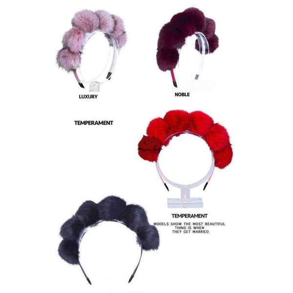 Planet Gates NAVY AWAYTR Winter Fox Fur Pompom Full Head Children Fashion Hair Band Winter Style Children's Hair Accessories for Women Headwear