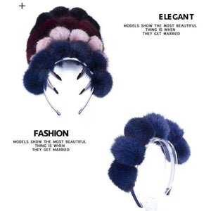 Planet Gates NAVY AWAYTR Winter Fox Fur Pompom Full Head Children Fashion Hair Band Winter Style Children's Hair Accessories for Women Headwear