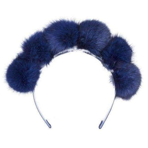 Planet Gates NAVY AWAYTR Winter Fox Fur Pompom Full Head Children Fashion Hair Band Winter Style Children's Hair Accessories for Women Headwear